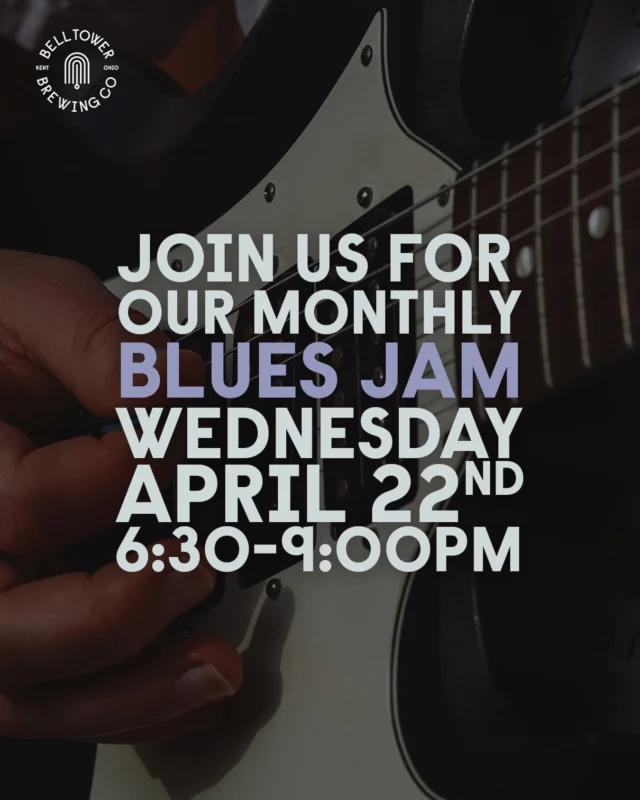 Our partners at the Cleveland Blues Society are back at Bell Tower tonight from 6:30-9:00 PM for another Blues Jam! Musicians are welcome to bring an instrument, check in with the host band, and join in throughout the night.

With the weather looking great, it’s a solid night to get out and catch some local live music. The bar and kitchen will be open, so it’s easy to settle in, grab a drink, and spend a few hours listening or playing. Come swing by and catch a set!

#BluesJam #LiveMusicKent #ClevelandBluesSociety #LocalMusic #BellTowerBrewingCo