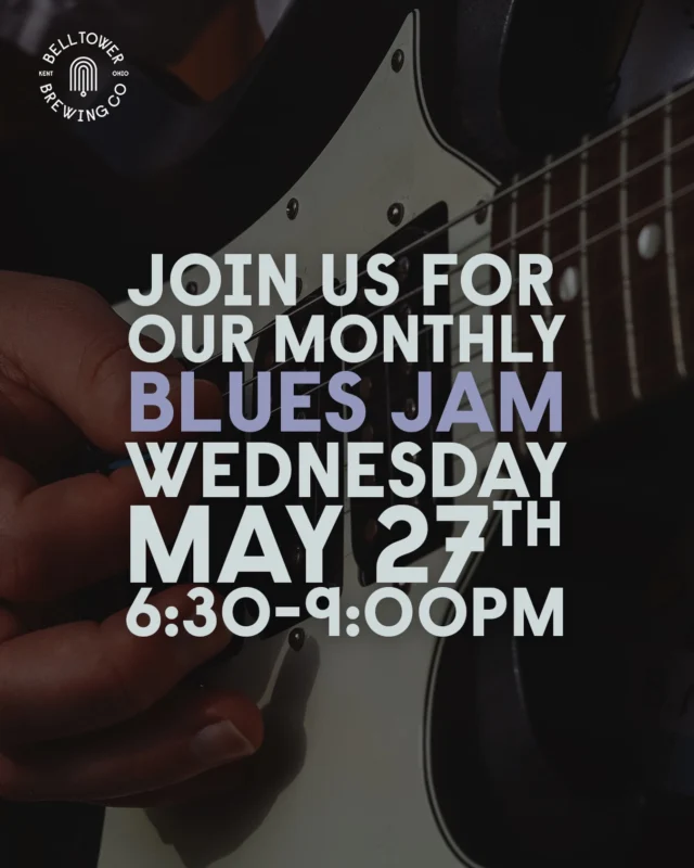 Join us this Wednesday, May 27th at 6:30pm for another Blues Jam with the Cleveland Blues Society.

Whether you’re bringing an instrument and joining the jam or simply kicking back with a beer, great food, and live blues, it’s always a fun night filled with talented local musicians and great energy.

Gather some friends, grab a table, and spend the evening enjoying live music, cold drinks, and everything that makes a midweek night a little more exciting. See you Wednesday!

#livemusic #bluesjam #clevelandbluessociety #kentohio #belltowerbrewingco